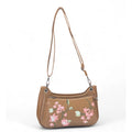 Women's Polyurethane Floral Embroidered Crossbody Sling Bag with Adjustable &amp; Removable Strap (Tan)