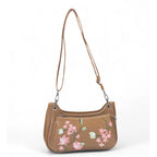 Women's Polyurethane Floral Embroidered Crossbody Sling Bag with Adjustable & Removable Strap (Tan)