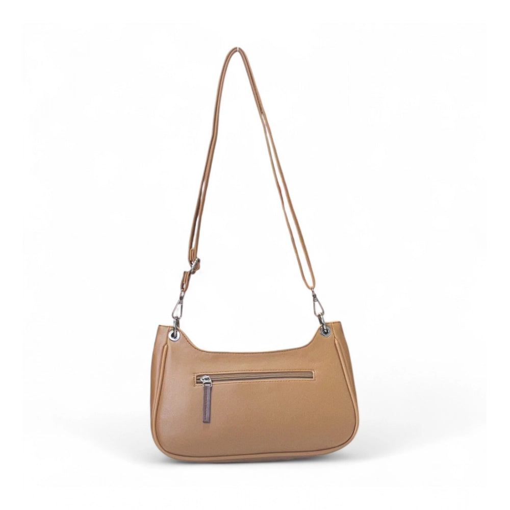 Women's Polyurethane Floral Embroidered Crossbody Sling Bag with Adjustable &amp; Removable Strap (Tan)