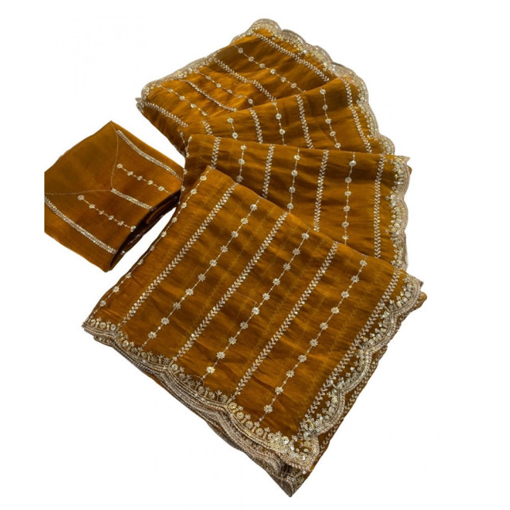 Women's Jimmy Choo Embellished Saree With Unstitched Blouse 5.5Mtr?(Mustard)
