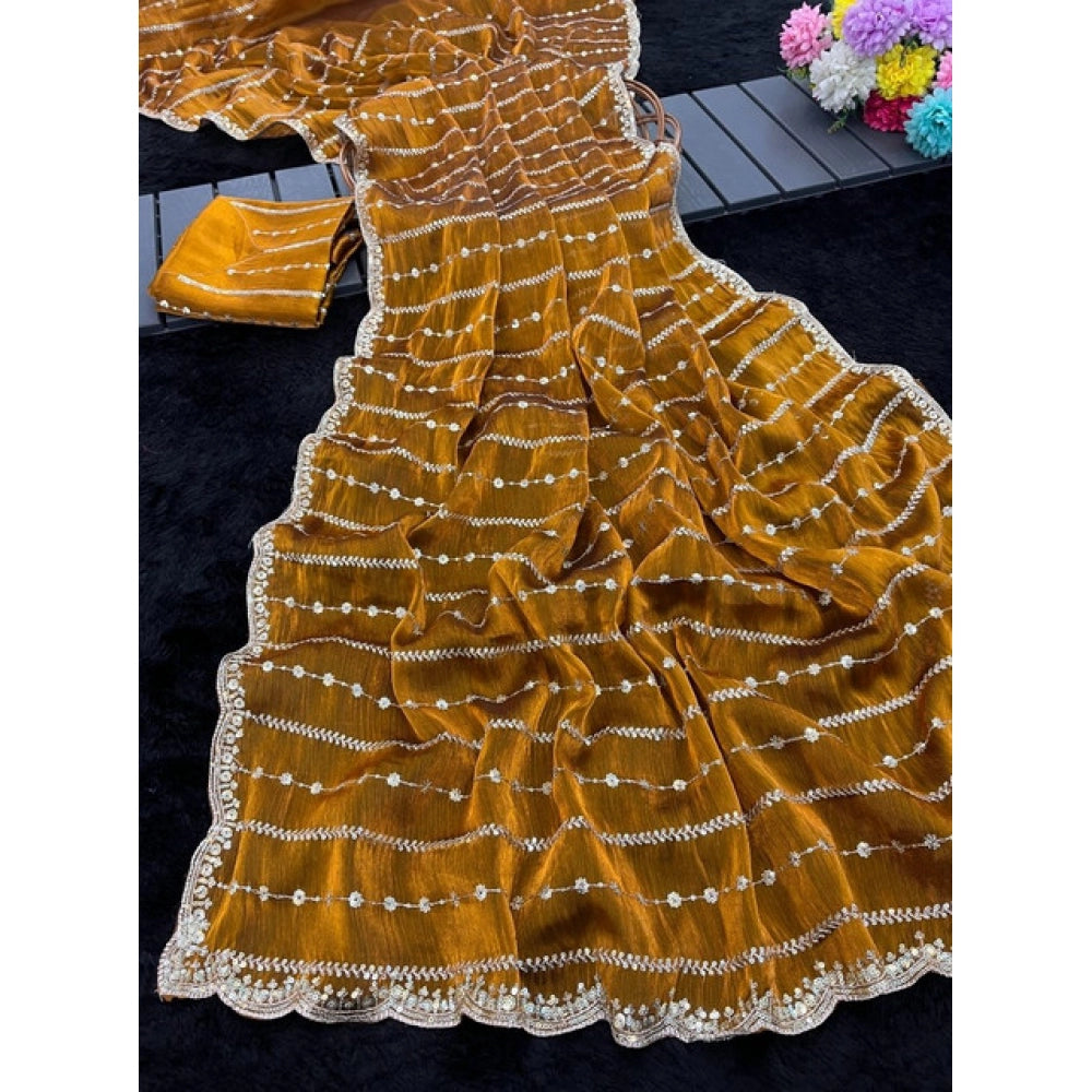 Women's Jimmy Choo Embellished Saree With Unstitched Blouse 5.5Mtr?(Mustard)
