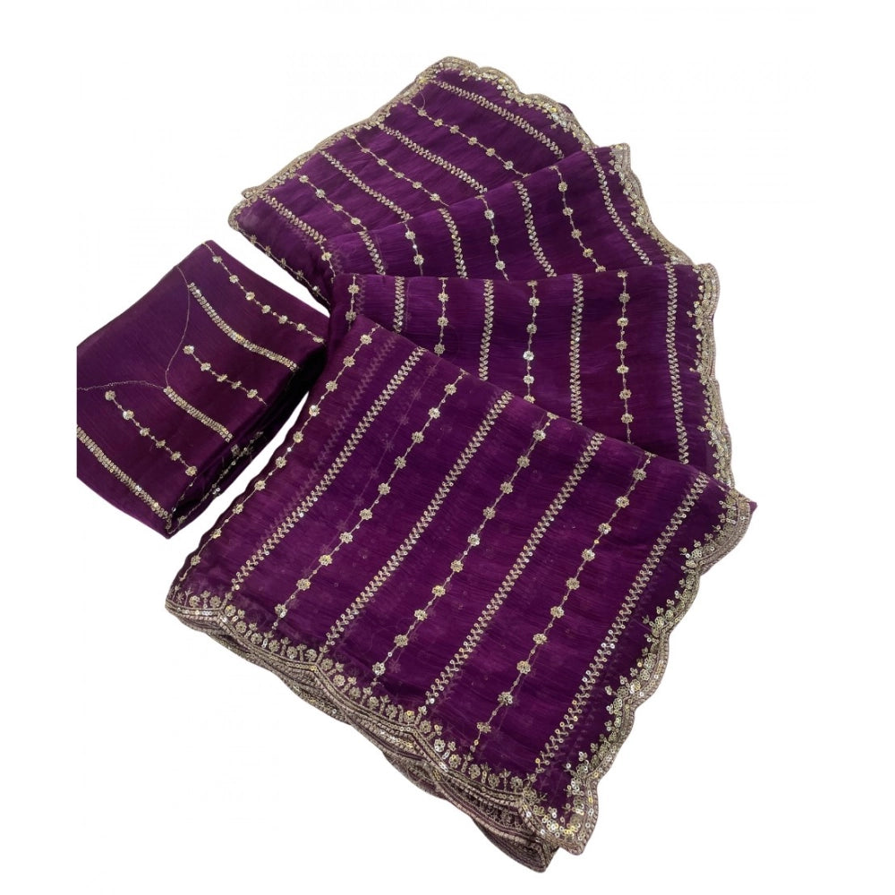 Women's Jimmy Choo Embellished Saree With Unstitched Blouse 5.5Mtr?(Purple)