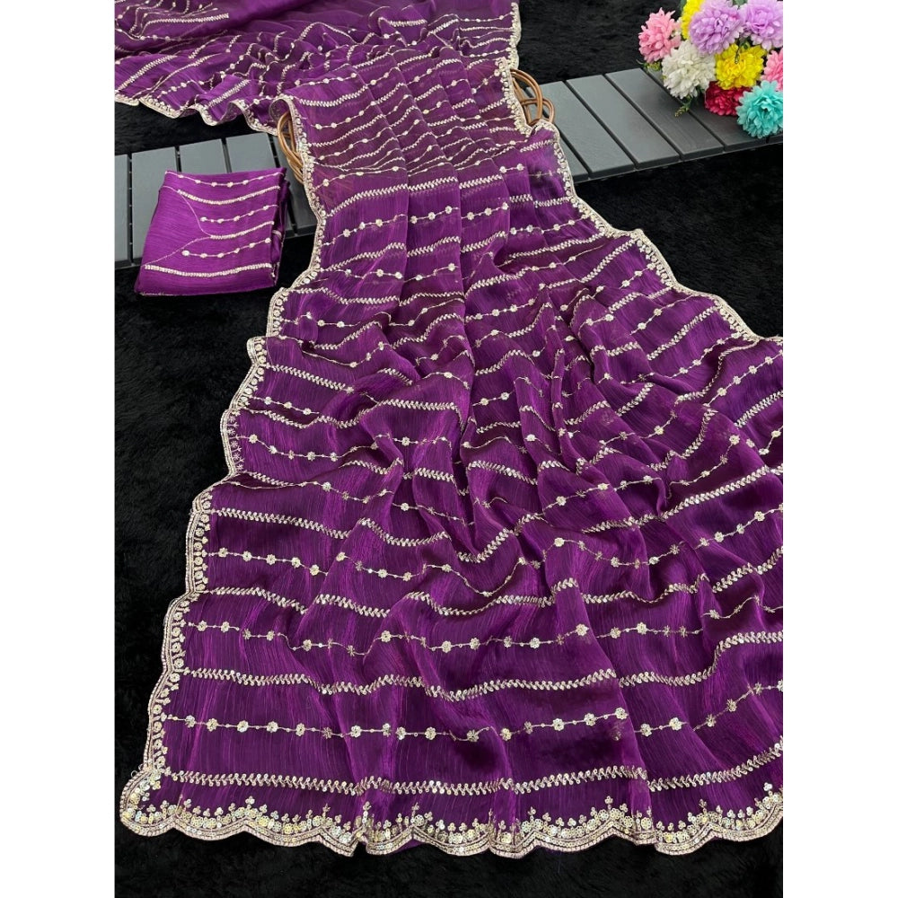 Women's Jimmy Choo Embellished Saree With Unstitched Blouse 5.5Mtr?(Purple)