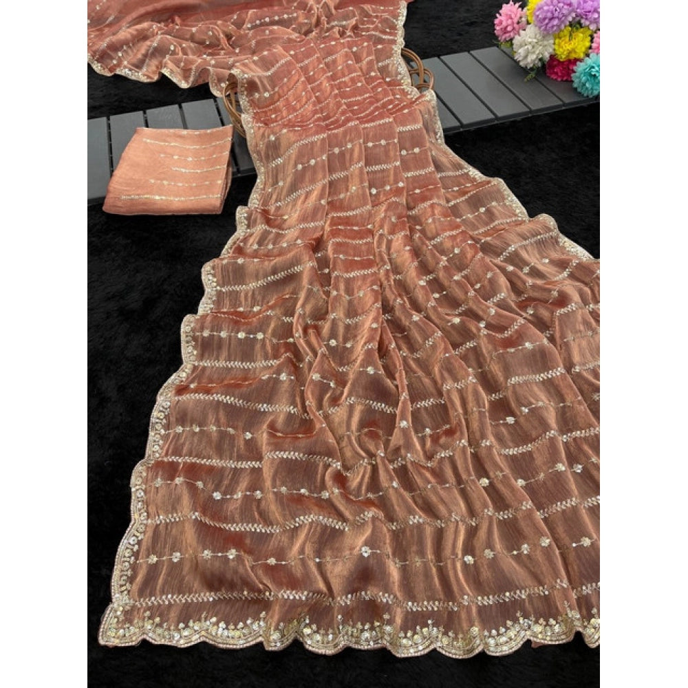 Women's Jimmy Choo Embellished Saree With Unstitched Blouse 5.5Mtr?(Brown)