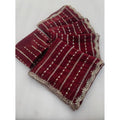 Women's Jimmy Choo Embellished Saree With Unstitched Blouse 5.5Mtr?(Maroon)