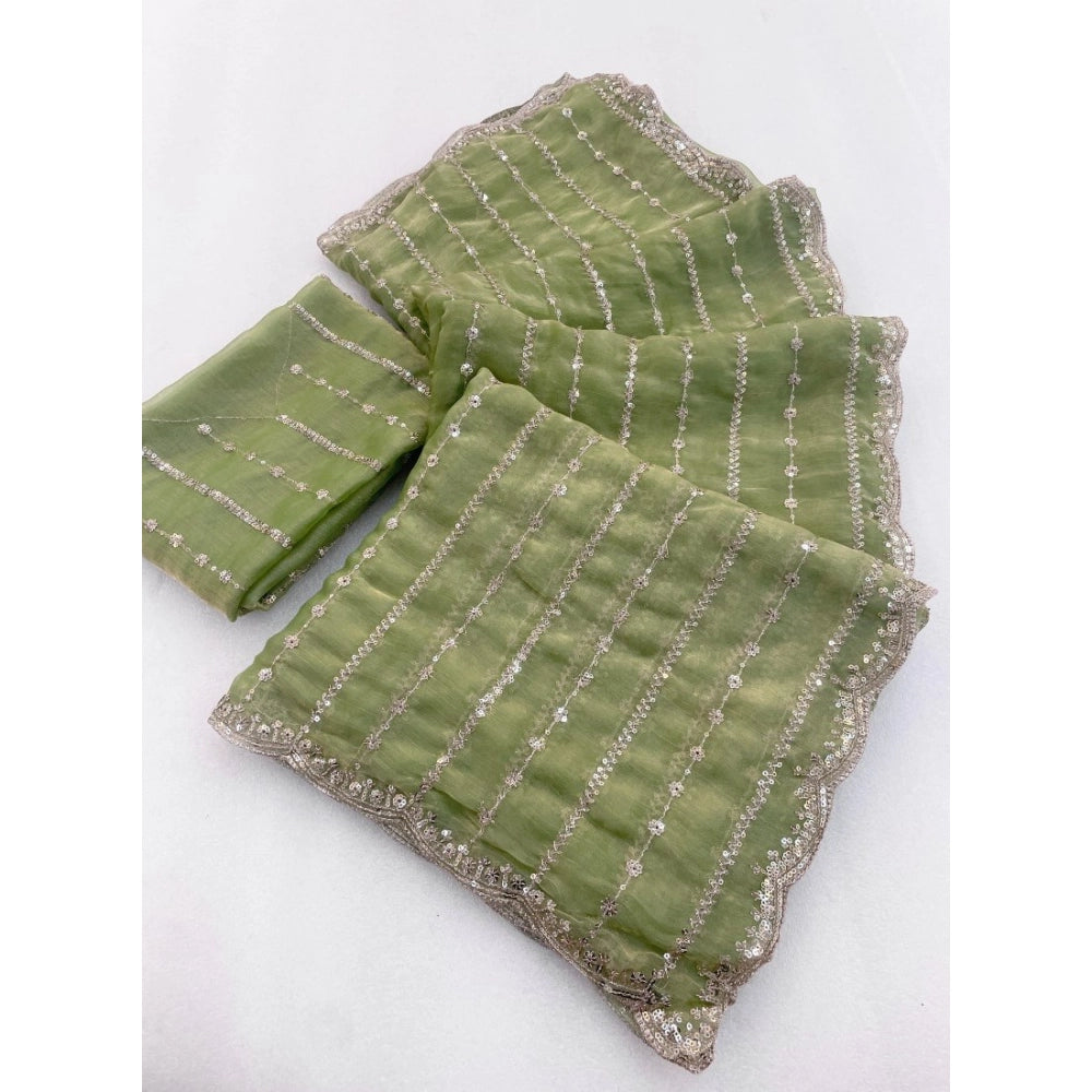 Women's Jimmy Choo Embellished Saree With Unstitched Blouse 5.5Mtr?(Green)