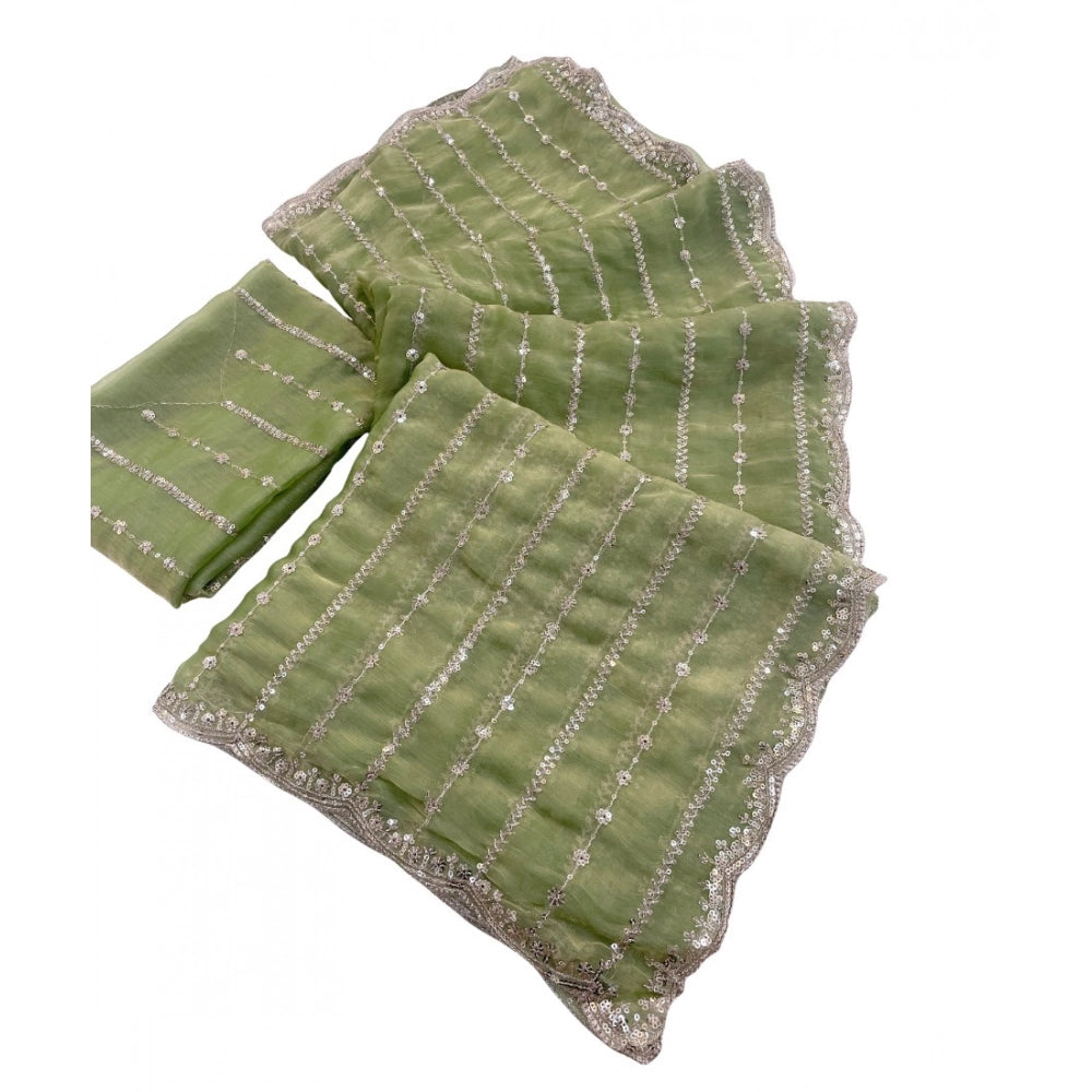 Women's Jimmy Choo Embellished Saree With Unstitched Blouse 5.5Mtr?(Green)