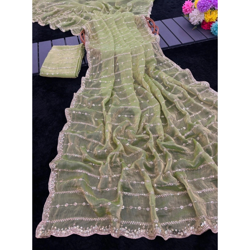 Women's Jimmy Choo Embellished Saree With Unstitched Blouse 5.5Mtr?(Green)