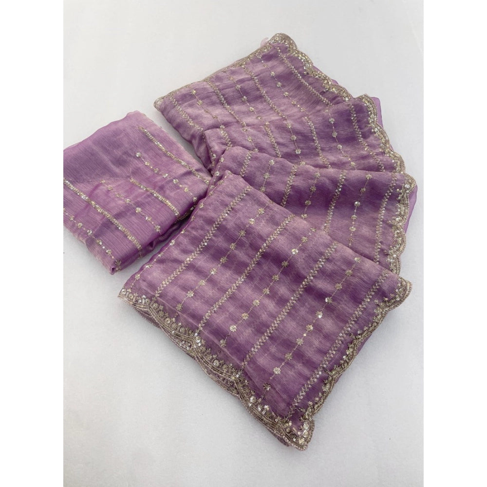 Women's Jimmy Choo Embellished Saree With Unstitched Blouse 5.5Mtr?(Lavender)