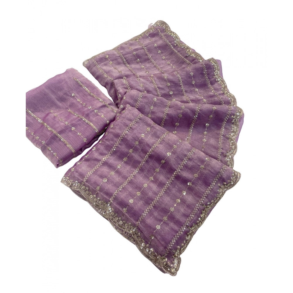 Women's Jimmy Choo Embellished Saree With Unstitched Blouse 5.5Mtr?(Lavender)