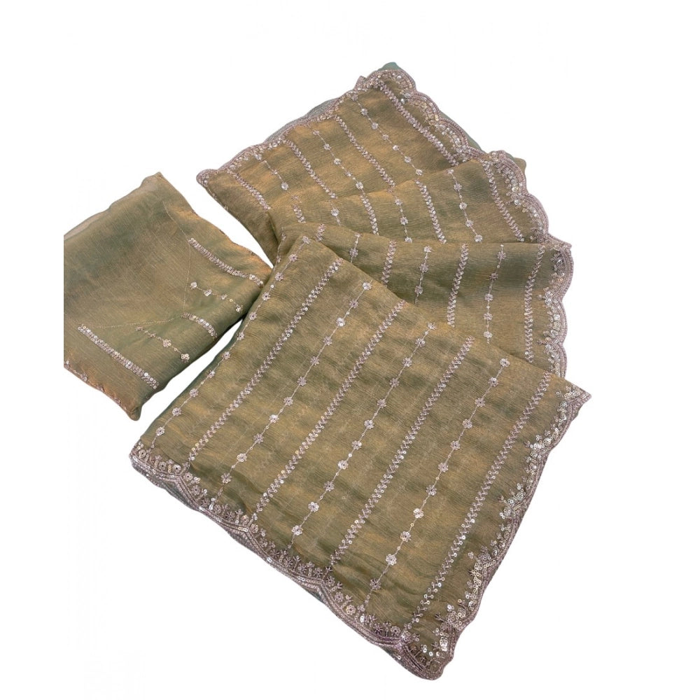 Women's Jimmy Choo Embellished Saree With Unstitched Blouse 5.5Mtr?(Light Green)