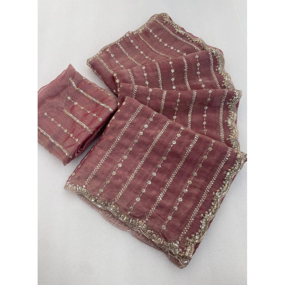 Women's Jimmy Choo Embellished Saree With Unstitched Blouse 5.5Mtr?(Pink)