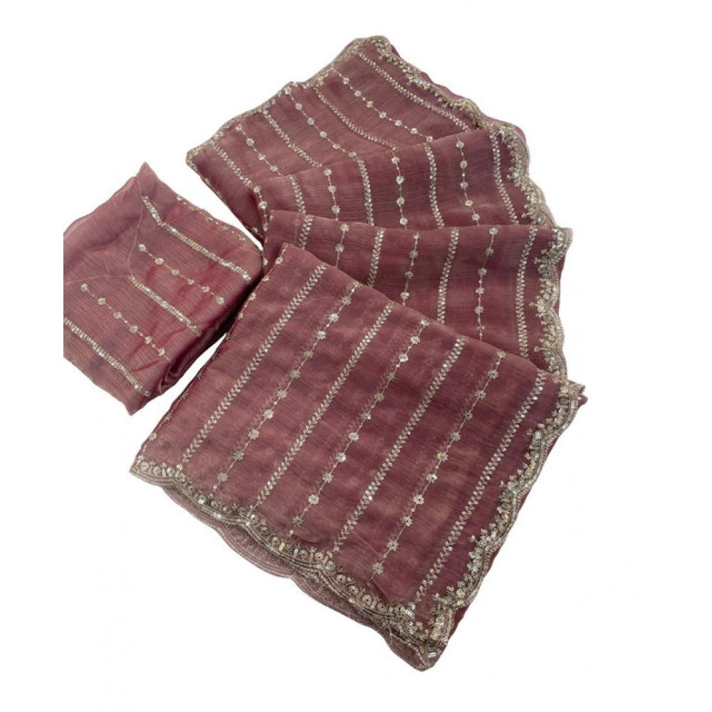 Women's Jimmy Choo Embellished Saree With Unstitched Blouse 5.5Mtr?(Pink)