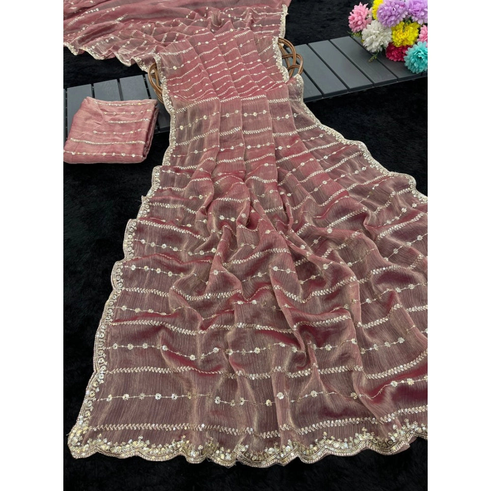 Women's Jimmy Choo Embellished Saree With Unstitched Blouse 5.5Mtr?(Pink)