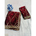 Women's Jimmy Choo Embellished Saree With Unstitched Blouse 5.5Mtr?(Maroon)