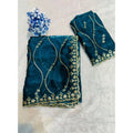 Women's Jimmy Choo Embellished Saree With Unstitched Blouse 5.5Mtr?(Teal)