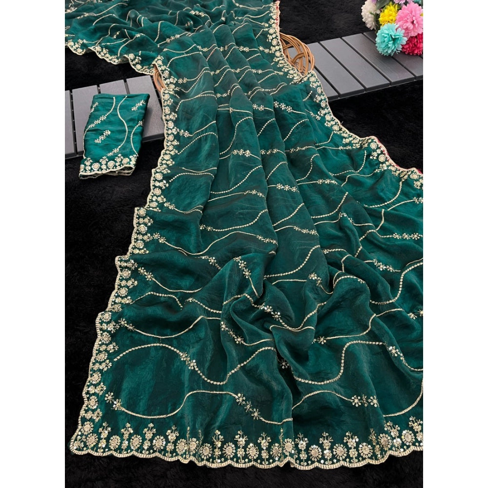 Women's Jimmy Choo Embellished Saree With Unstitched Blouse 5.5Mtr?(Teal)