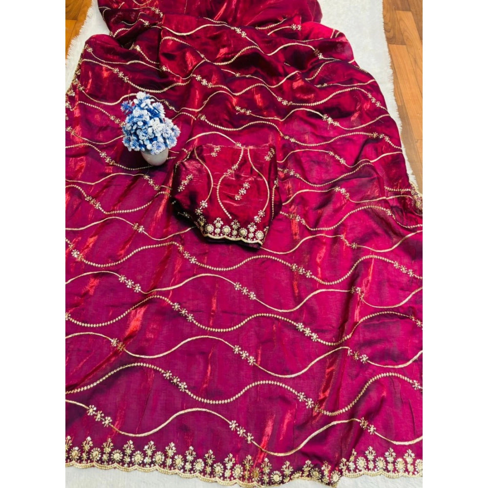Women's Jimmy Choo Embellished Saree With Unstitched Blouse 5.5Mtr?(Wine)