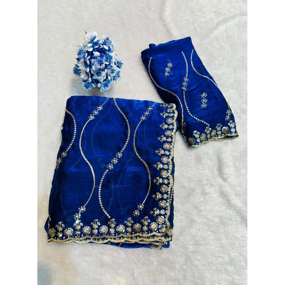 Women's Jimmy Choo Embellished Saree With Unstitched Blouse 5.5Mtr?(Royal Blue)