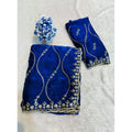 Women's Jimmy Choo Embellished Saree With Unstitched Blouse 5.5Mtr?(Royal Blue)