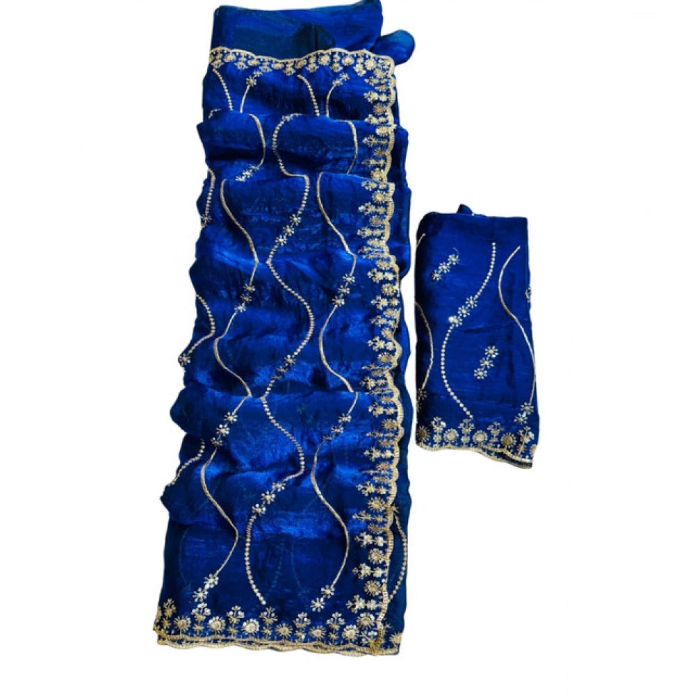 Women's Jimmy Choo Embellished Saree With Unstitched Blouse 5.5Mtr?(Royal Blue)