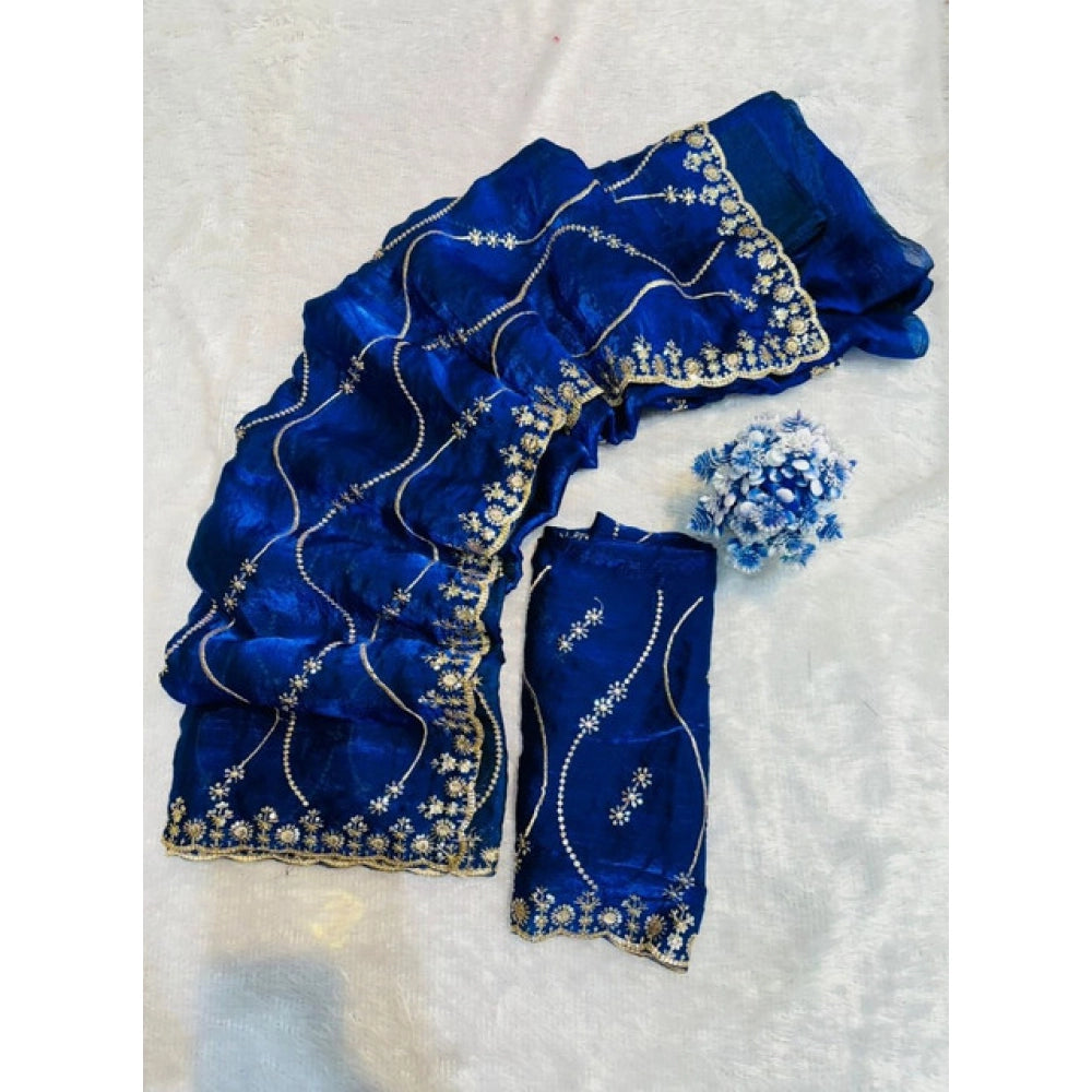 Women's Jimmy Choo Embellished Saree With Unstitched Blouse 5.5Mtr?(Royal Blue)