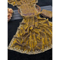 Women's Jimmy Choo Embellished Saree With Unstitched Blouse 5.5Mtr?(Mustard-Yellow)