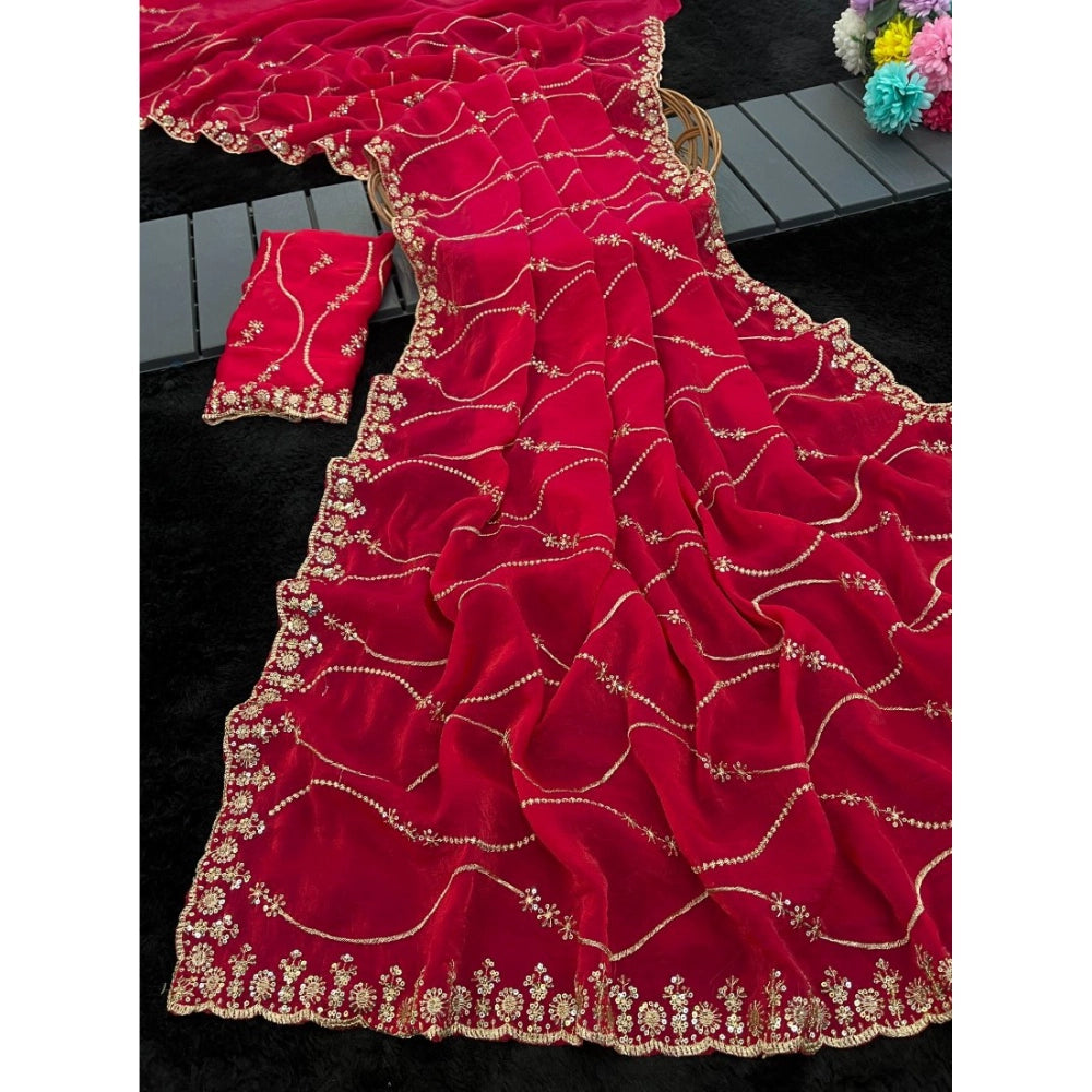 Women's Jimmy Choo Embellished Saree With Unstitched Blouse 5.5Mtr?(Pink)