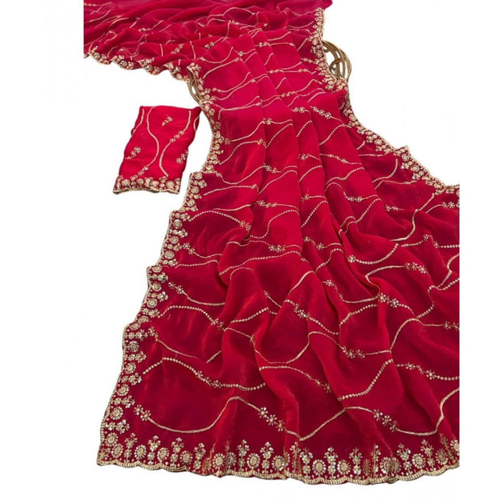 Women's Jimmy Choo Embellished Saree With Unstitched Blouse 5.5Mtr?(Pink)