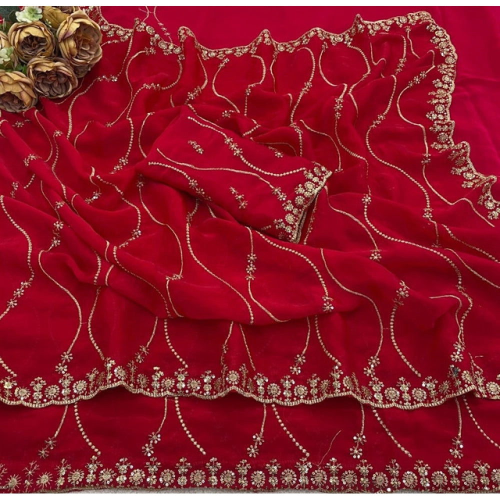 Women's Jimmy Choo Embellished Saree With Unstitched Blouse 5.5Mtr?(Pink)