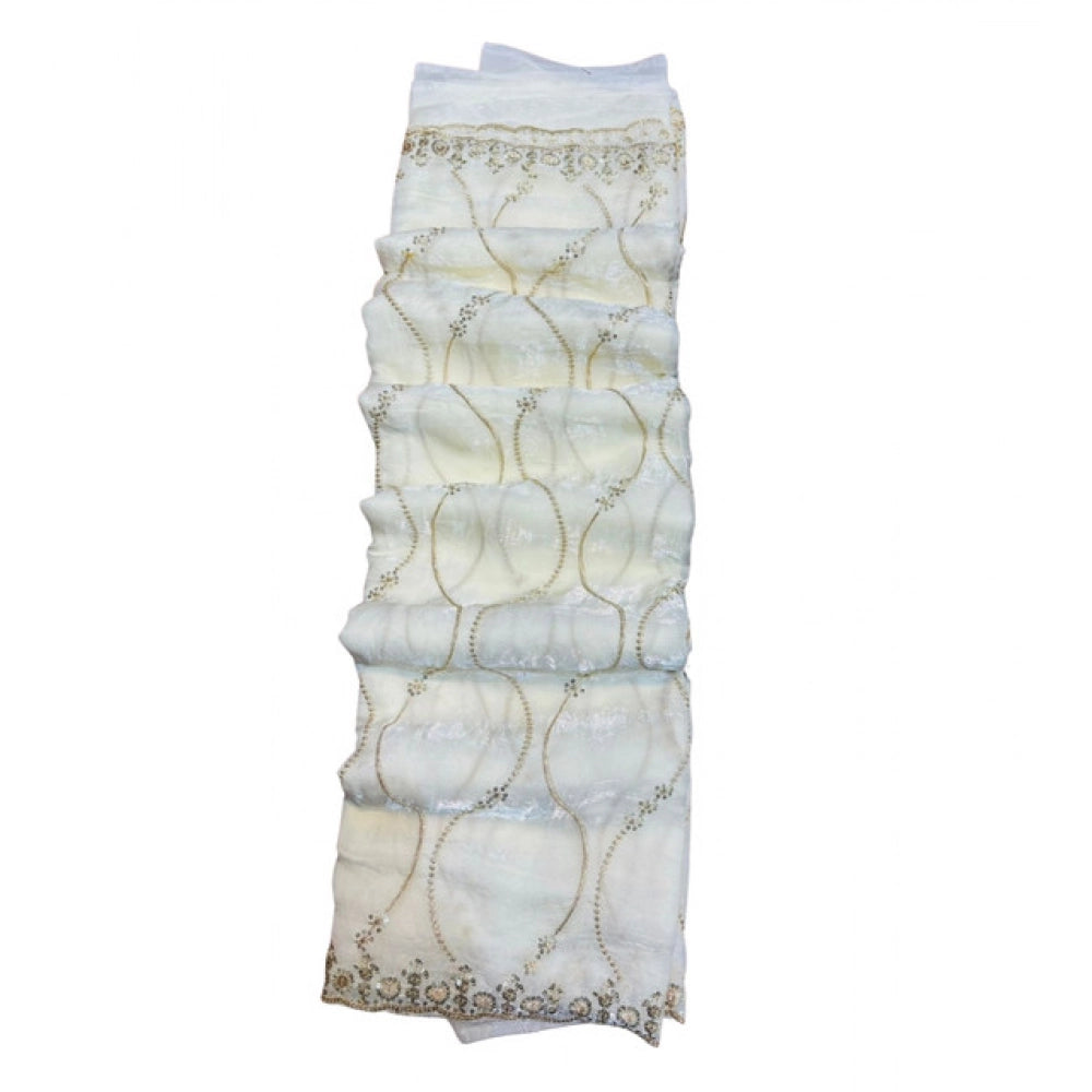 Women's Jimmy Choo Embellished Saree With Unstitched Blouse 5.5Mtr?(White)