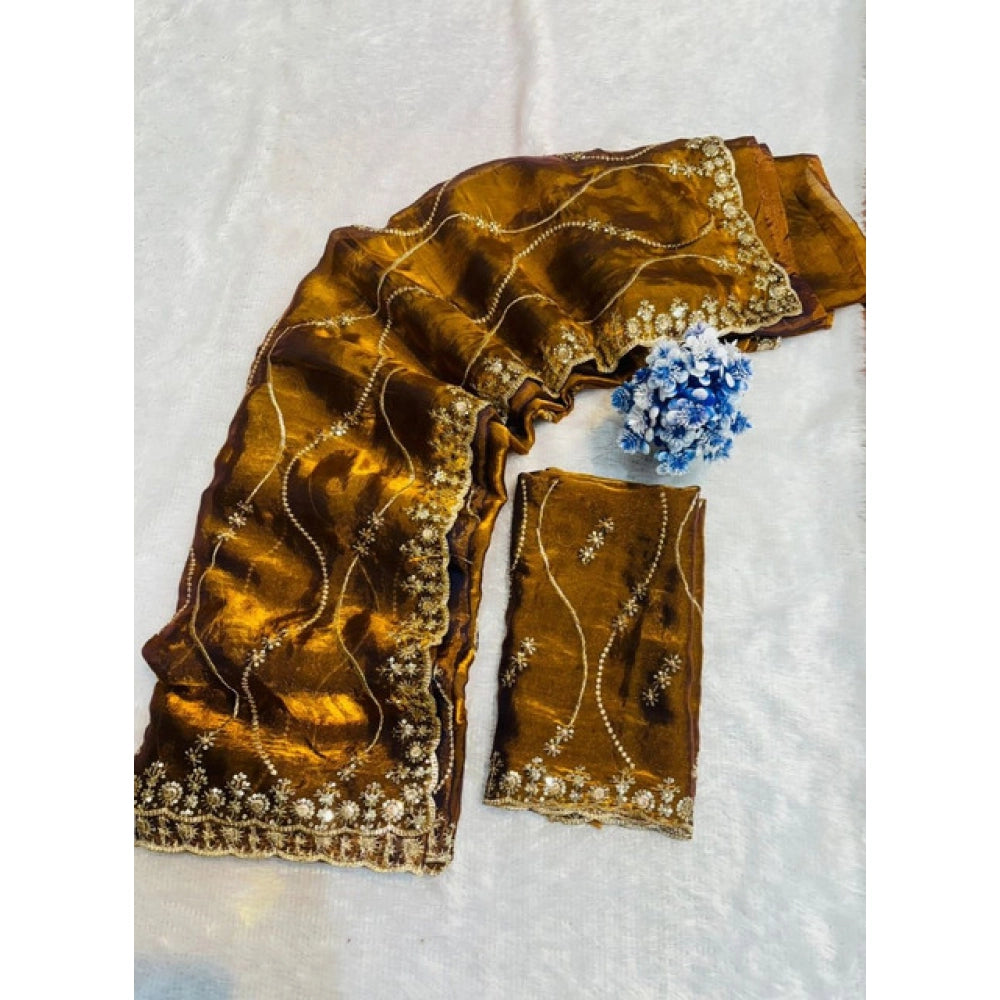 Women's Jimmy Choo Embellished Saree With Unstitched Blouse 5.5Mtr?(Yellow)