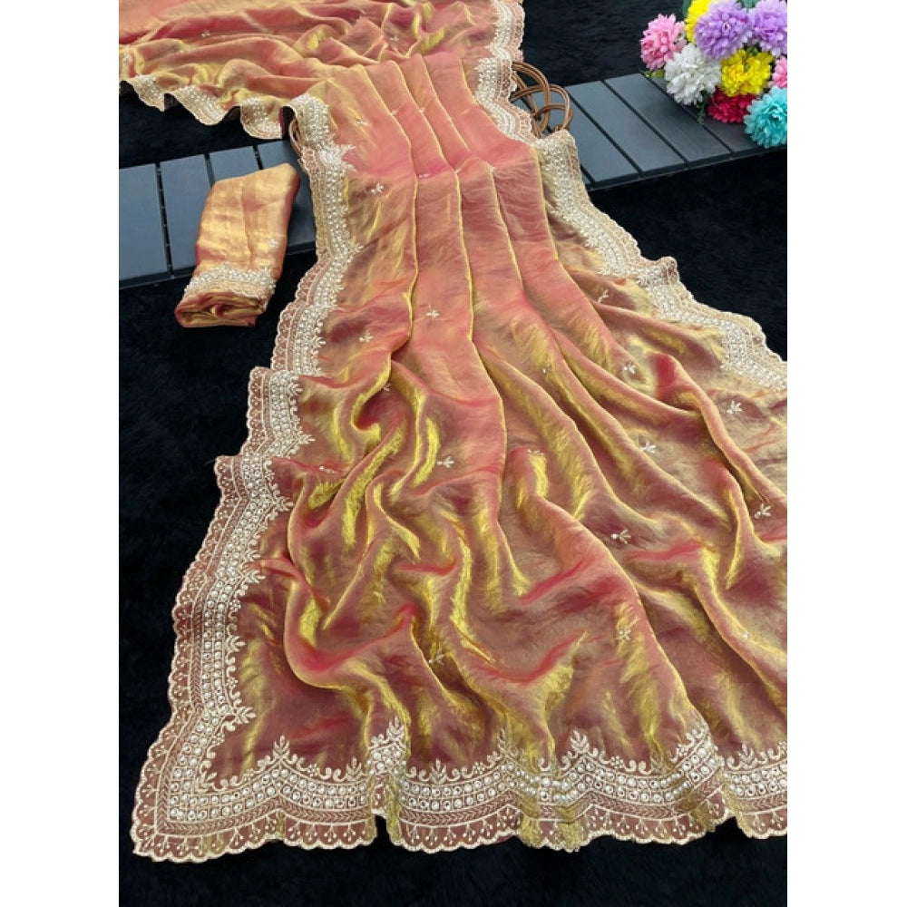 Women's Satin Embellished Saree With Unstitched Blouse 5.5Mtr?(Orange)