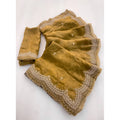 Women's Satin Embellished Saree With Unstitched Blouse 5.5Mtr?(Olive-Green)