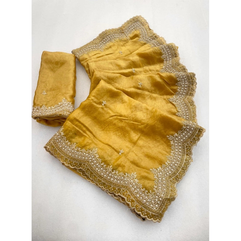 Women's Satin Embellished Saree With Unstitched Blouse 5.5Mtr?(Mustard-Yellow)