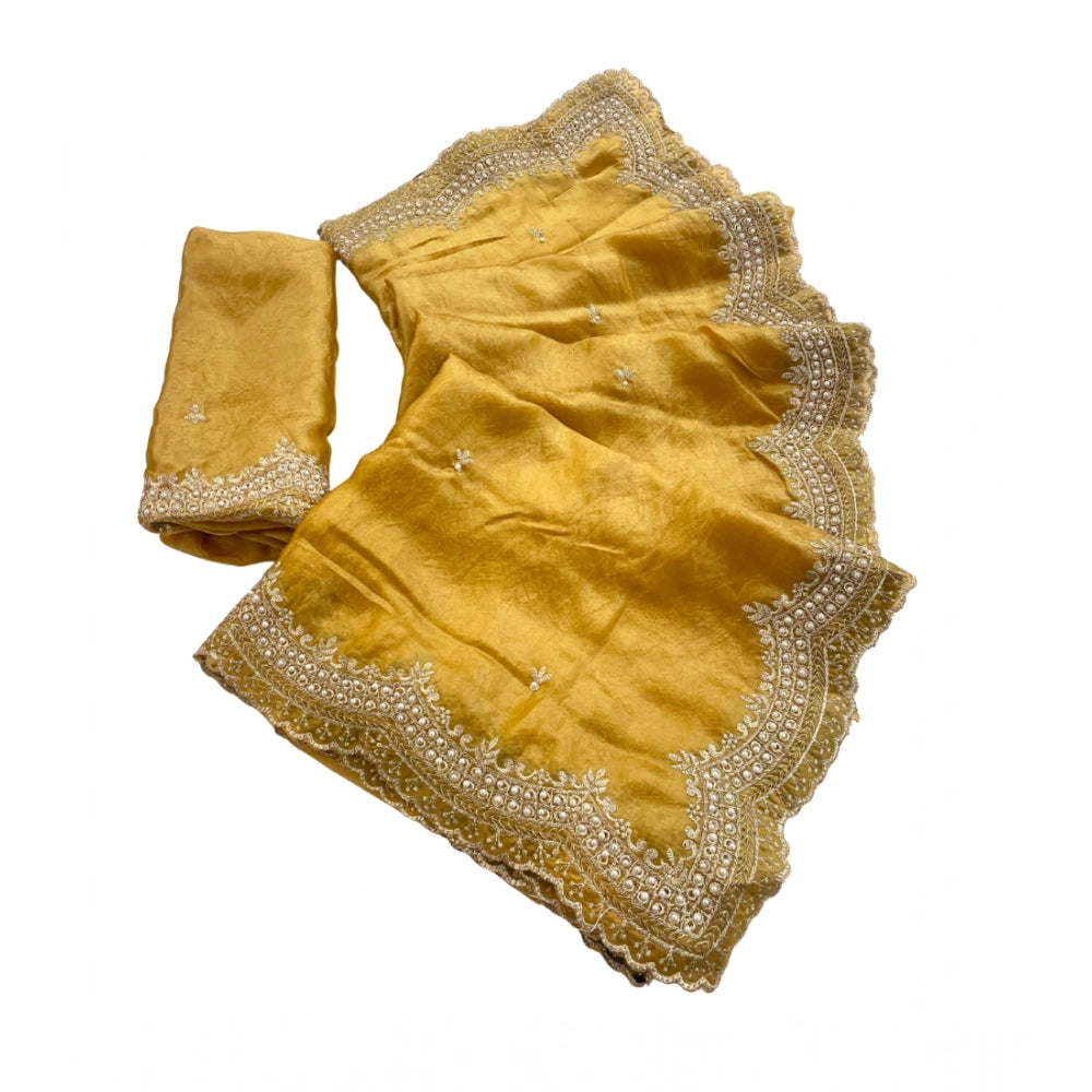 Women's Satin Embellished Saree With Unstitched Blouse 5.5Mtr?(Mustard-Yellow)