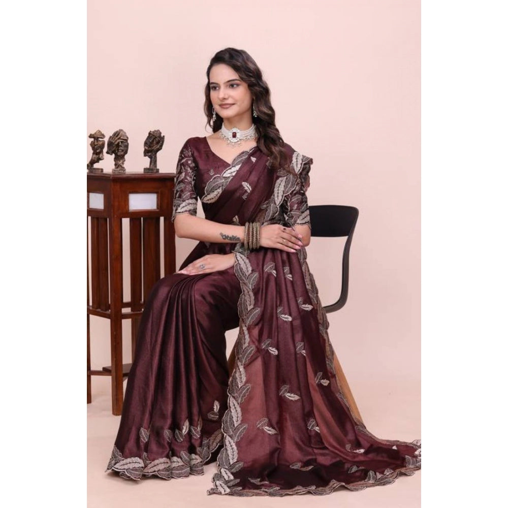 Women's Georgette Embroidered Saree With Unstitched Blouse 5.5Mtr?(Wine)