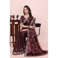 Women's Georgette Embroidered Saree With Unstitched Blouse 5.5Mtr?(Wine)
