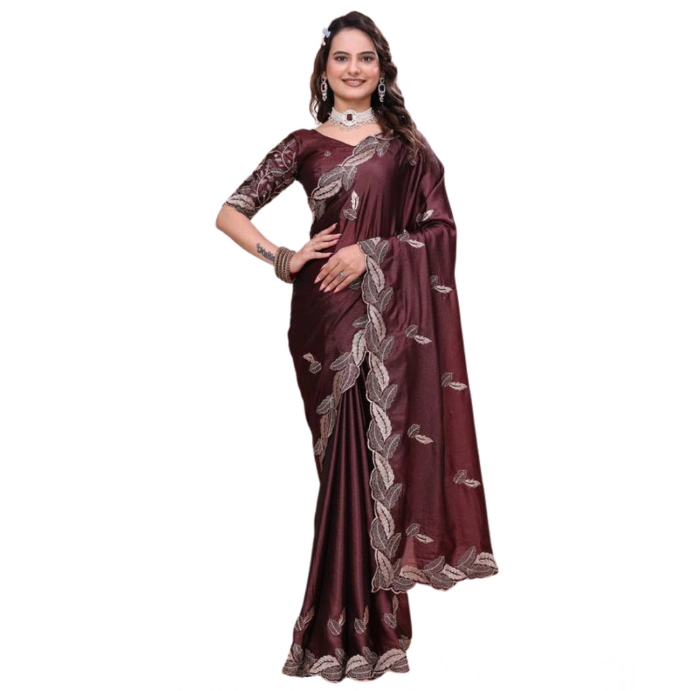Women's Georgette Embroidered Saree With Unstitched Blouse 5.5Mtr?(Wine)