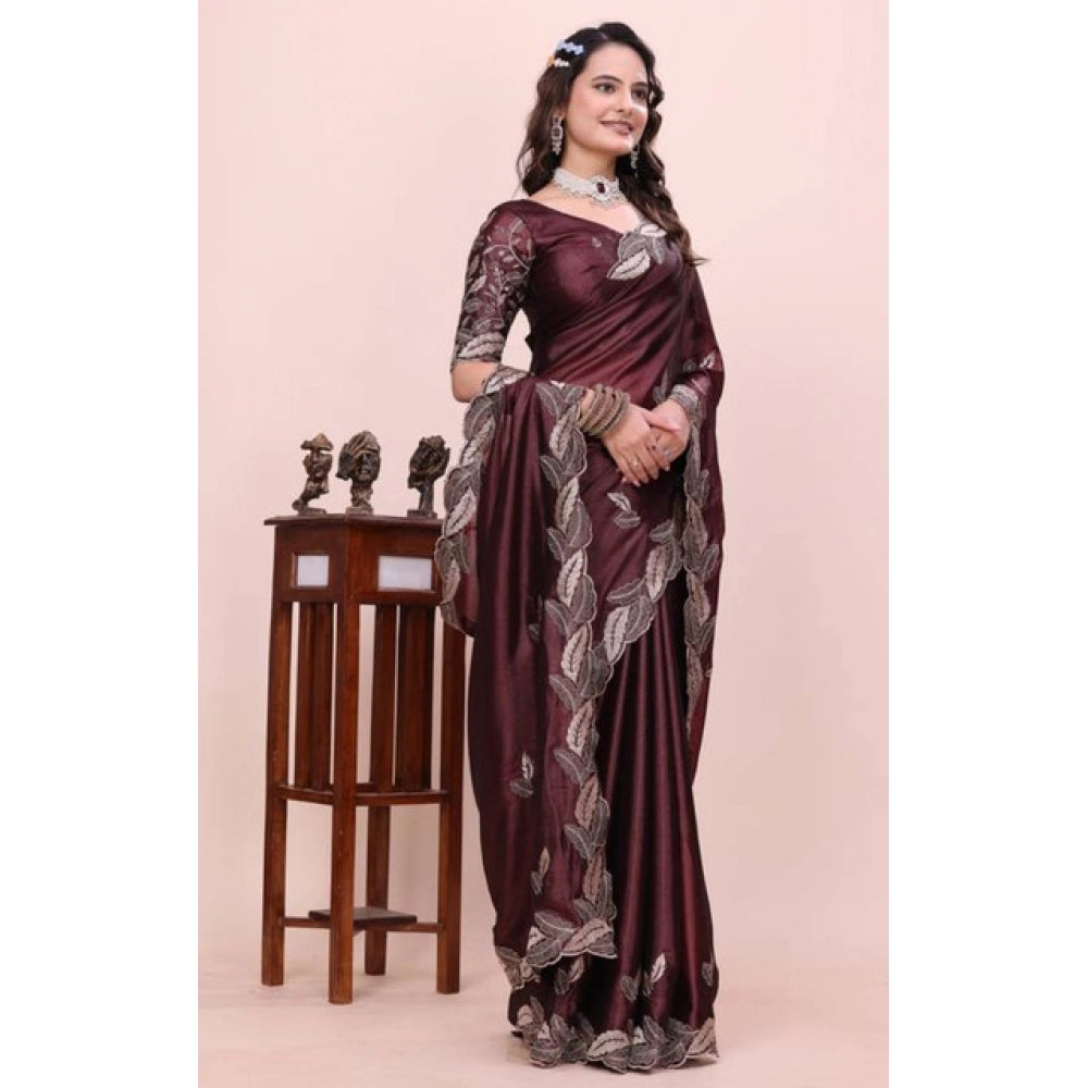 Women's Georgette Embroidered Saree With Unstitched Blouse 5.5Mtr?(Wine)