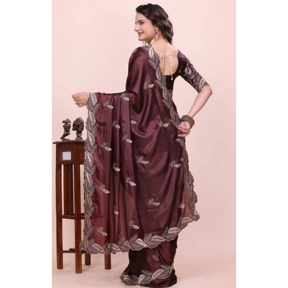 Women's Georgette Embroidered Saree With Unstitched Blouse 5.5Mtr?(Wine)