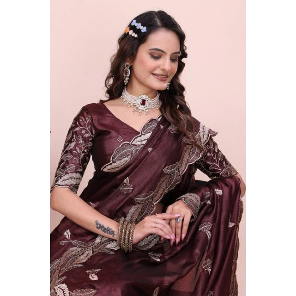 Women's Georgette Embroidered Saree With Unstitched Blouse 5.5Mtr?(Wine)