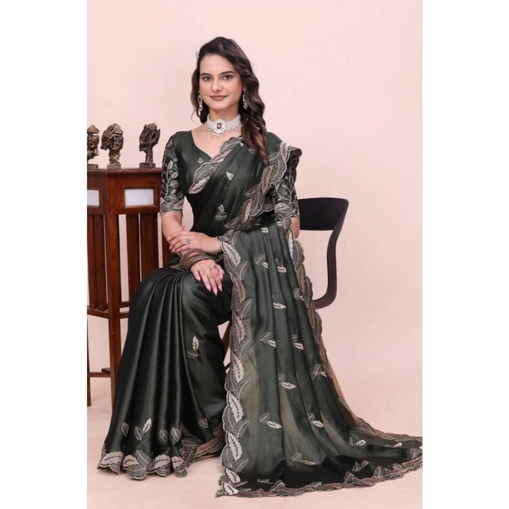 Women's Georgette Embroidered Saree With Unstitched Blouse 5.5Mtr?(Charcoal Green)
