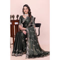Women's Georgette Embroidered Saree With Unstitched Blouse 5.5Mtr?(Charcoal Green)