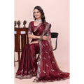 Women's Georgette Embroidered Saree With Unstitched Blouse 5.5Mtr?(Maroon)