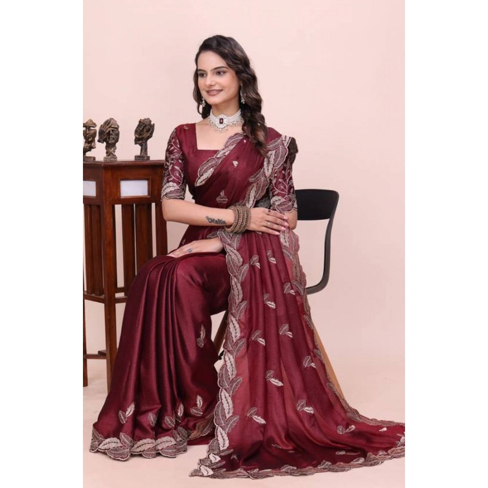 Women's Georgette Embroidered Saree With Unstitched Blouse 5.5Mtr?(Maroon)