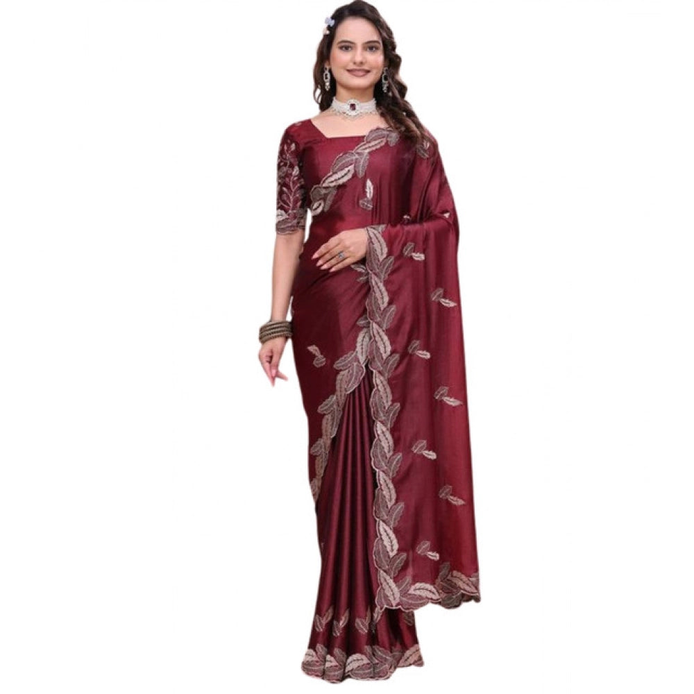 Women's Georgette Embroidered Saree With Unstitched Blouse 5.5Mtr?(Maroon)