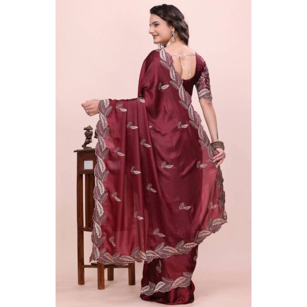 Women's Georgette Embroidered Saree With Unstitched Blouse 5.5Mtr?(Maroon)