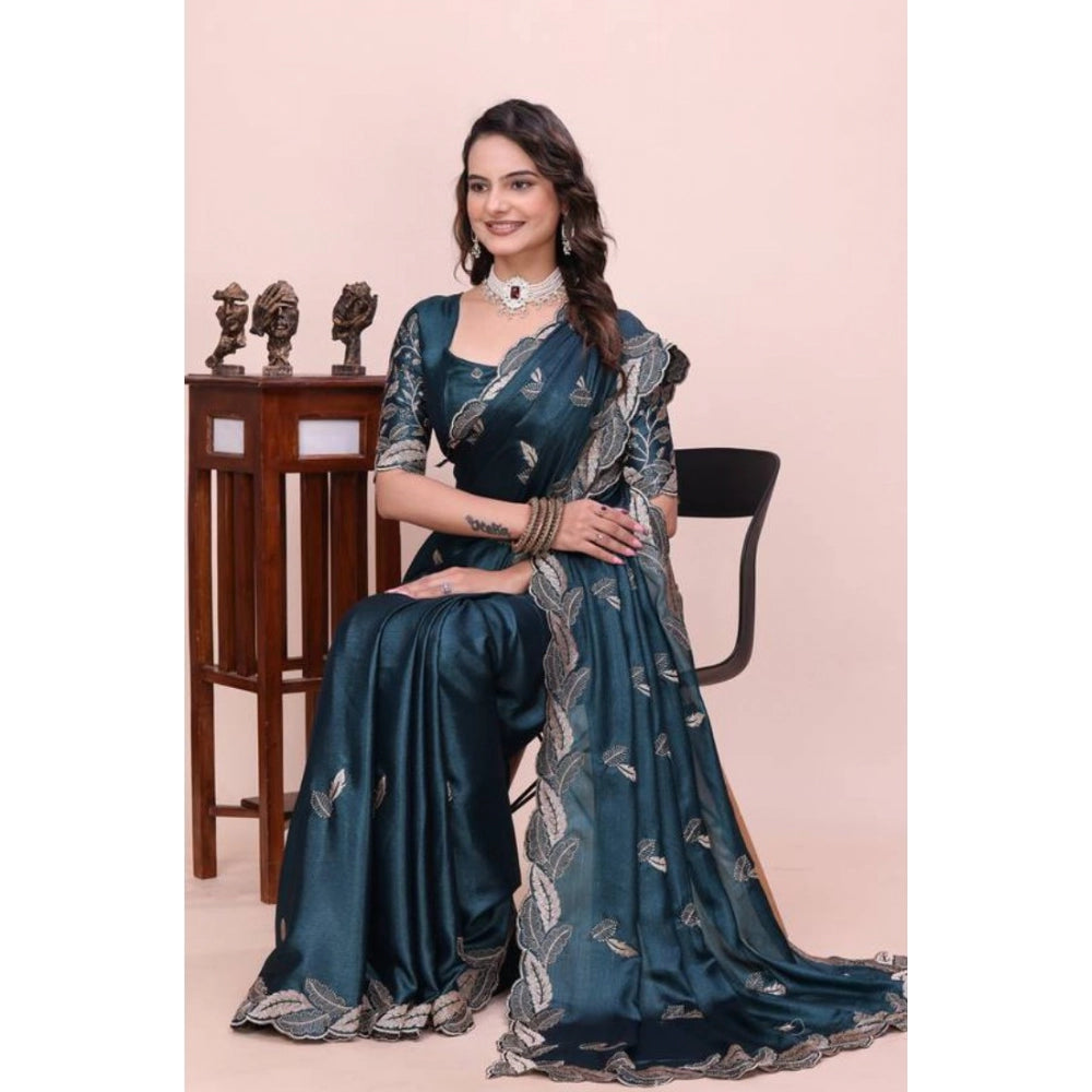 Women's Georgette Embroidered Saree With Unstitched Blouse 5.5Mtr?(Teal)