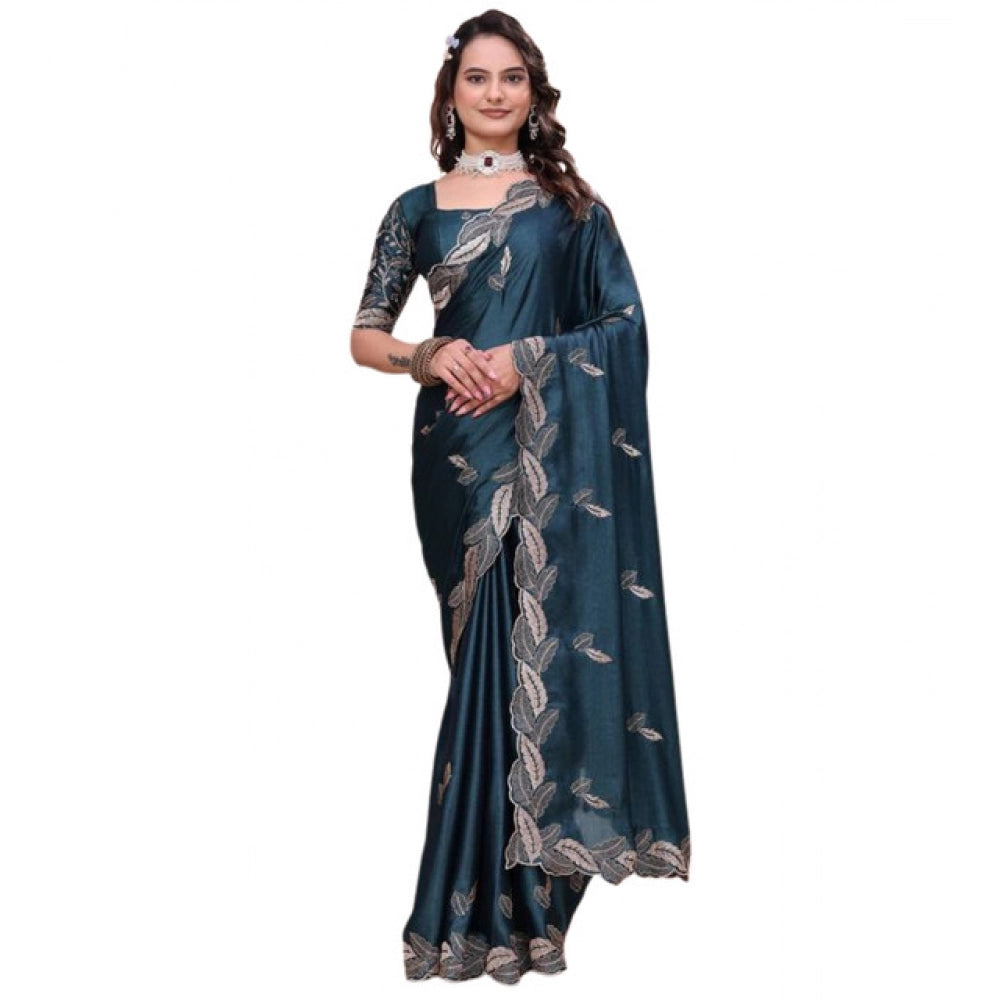 Women's Georgette Embroidered Saree With Unstitched Blouse 5.5Mtr?(Teal)